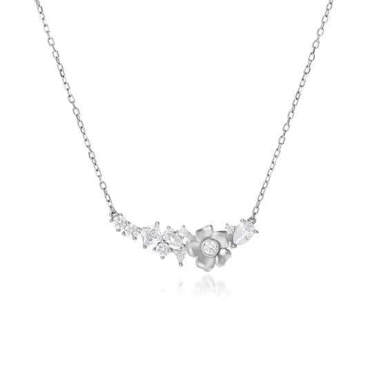 925 Silver Wisteria Flower Ice Crystal Necklace for Women